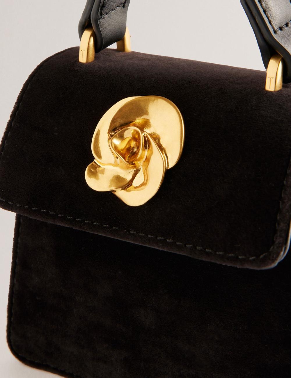 Ted Baker ROSIYA - Mini Velvet Rose Detail Top Handle Crossbodytassen Dames Zwart | OKVL-83296