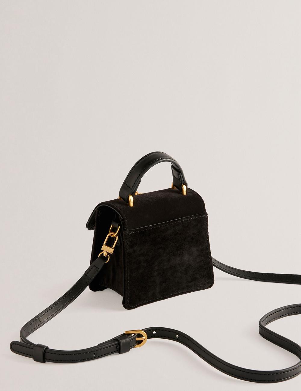Ted Baker ROSIYA - Mini Velvet Rose Detail Top Handle Crossbodytassen Dames Zwart | OKVL-83296