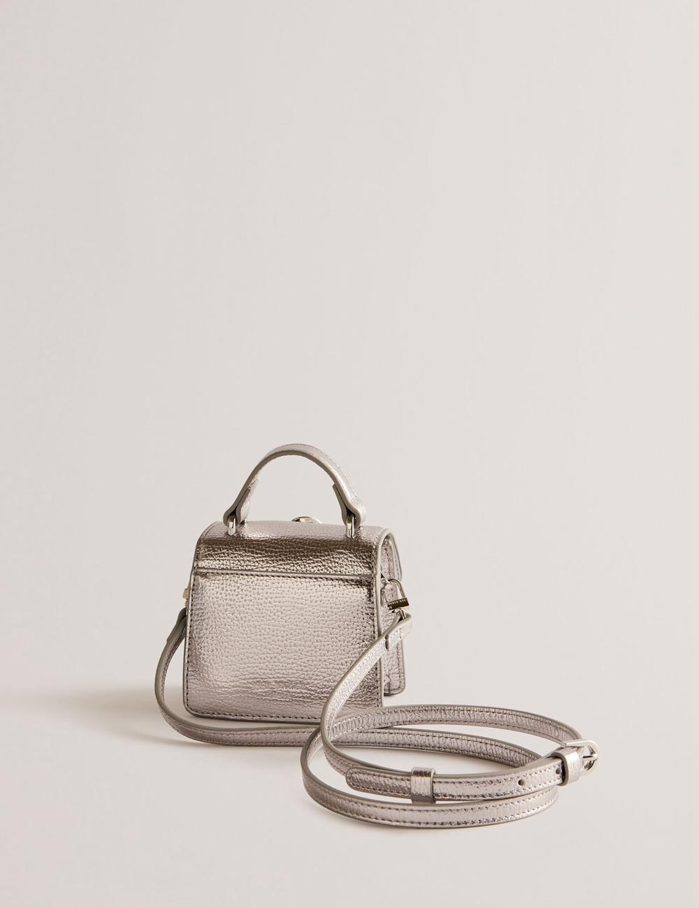 Ted Baker ROSLIE - Metallic Leather Mini Top Handle Schoudertassen Dames Zilver | GQWE-49680