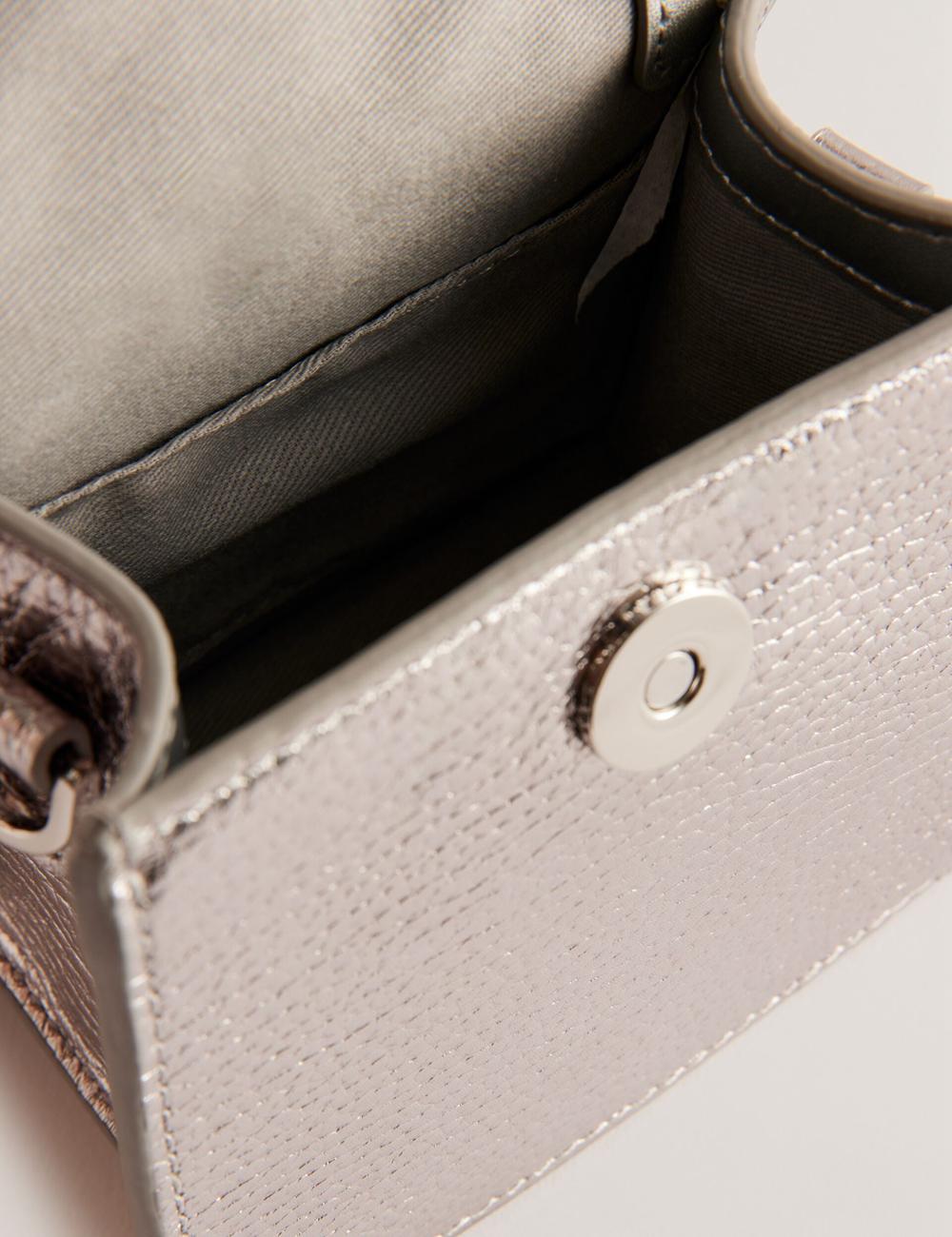 Ted Baker ROSLIE - Metallic Leather Mini Top Handle Schoudertassen Dames Zilver | GQWE-49680