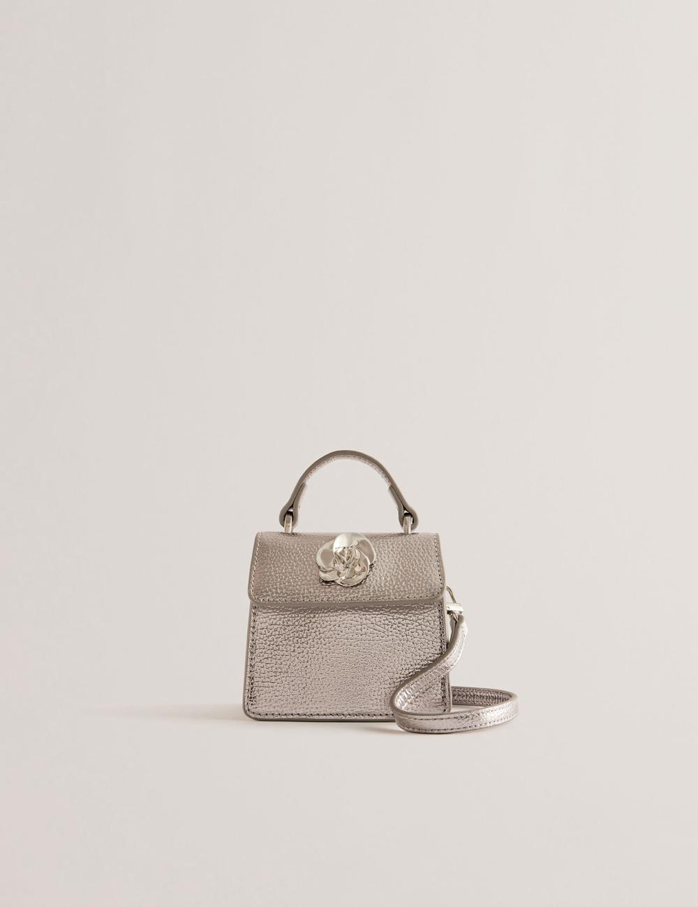 Ted Baker ROSLIE - Metallic Leather Mini Top Handle Schoudertassen Dames Zilver | GQWE-49680