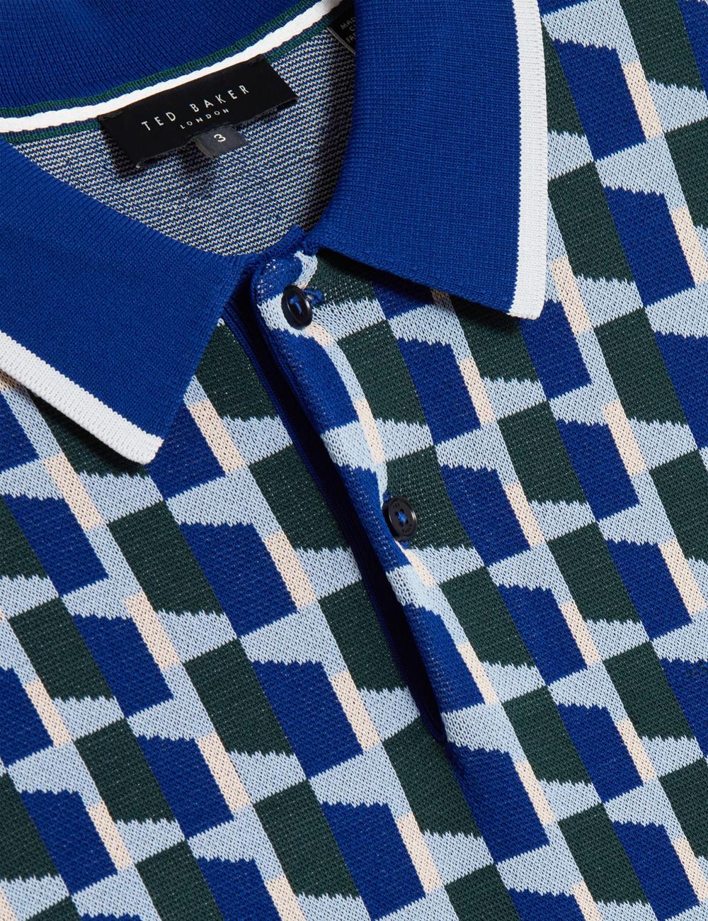 Ted Baker ROSSIO - Geometric Knitted Short Sleeve Poloshirt Heren Donkerblauw | WXTL-38296