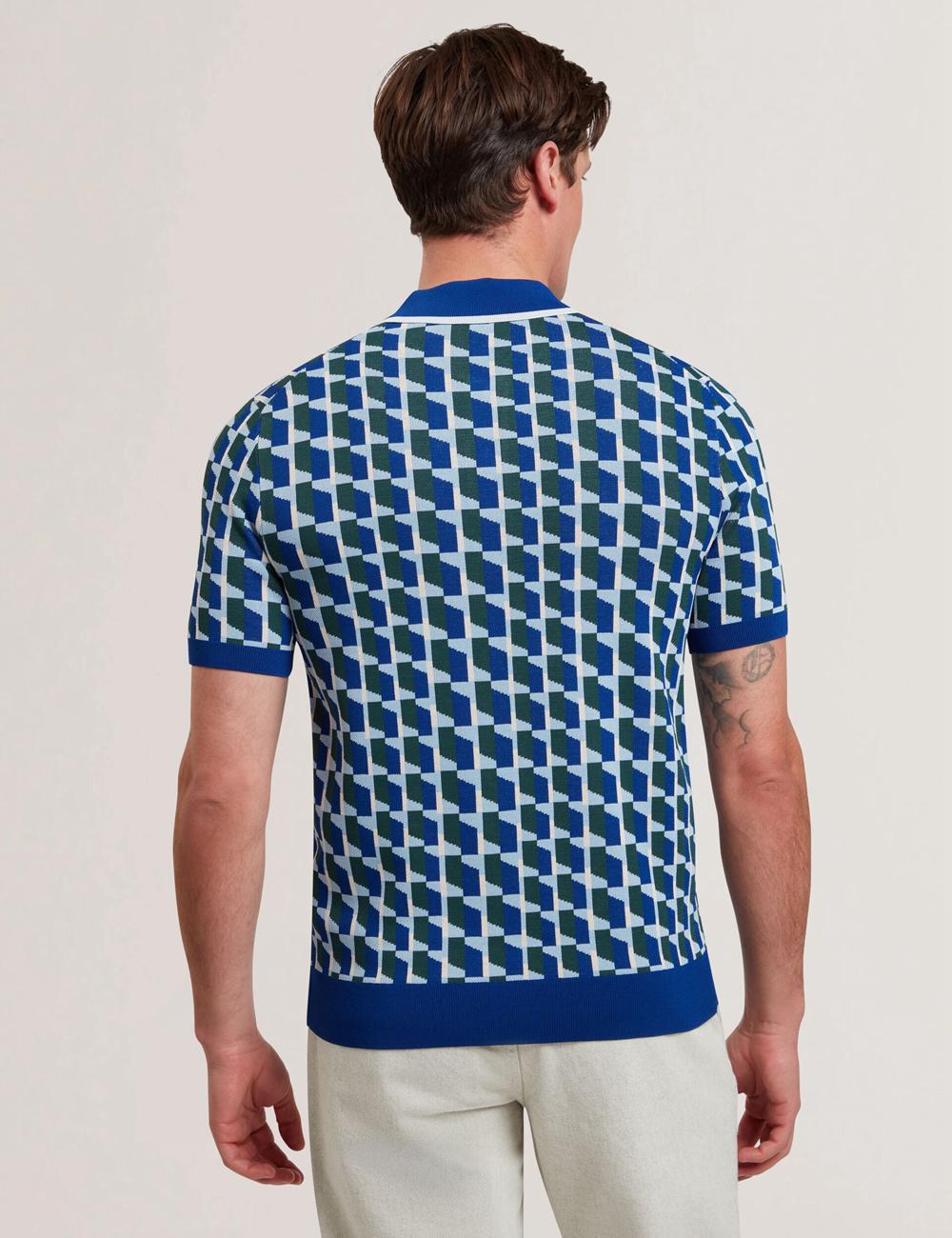 Ted Baker ROSSIO - Geometric Knitted Short Sleeve Poloshirt Heren Donkerblauw | WXTL-38296