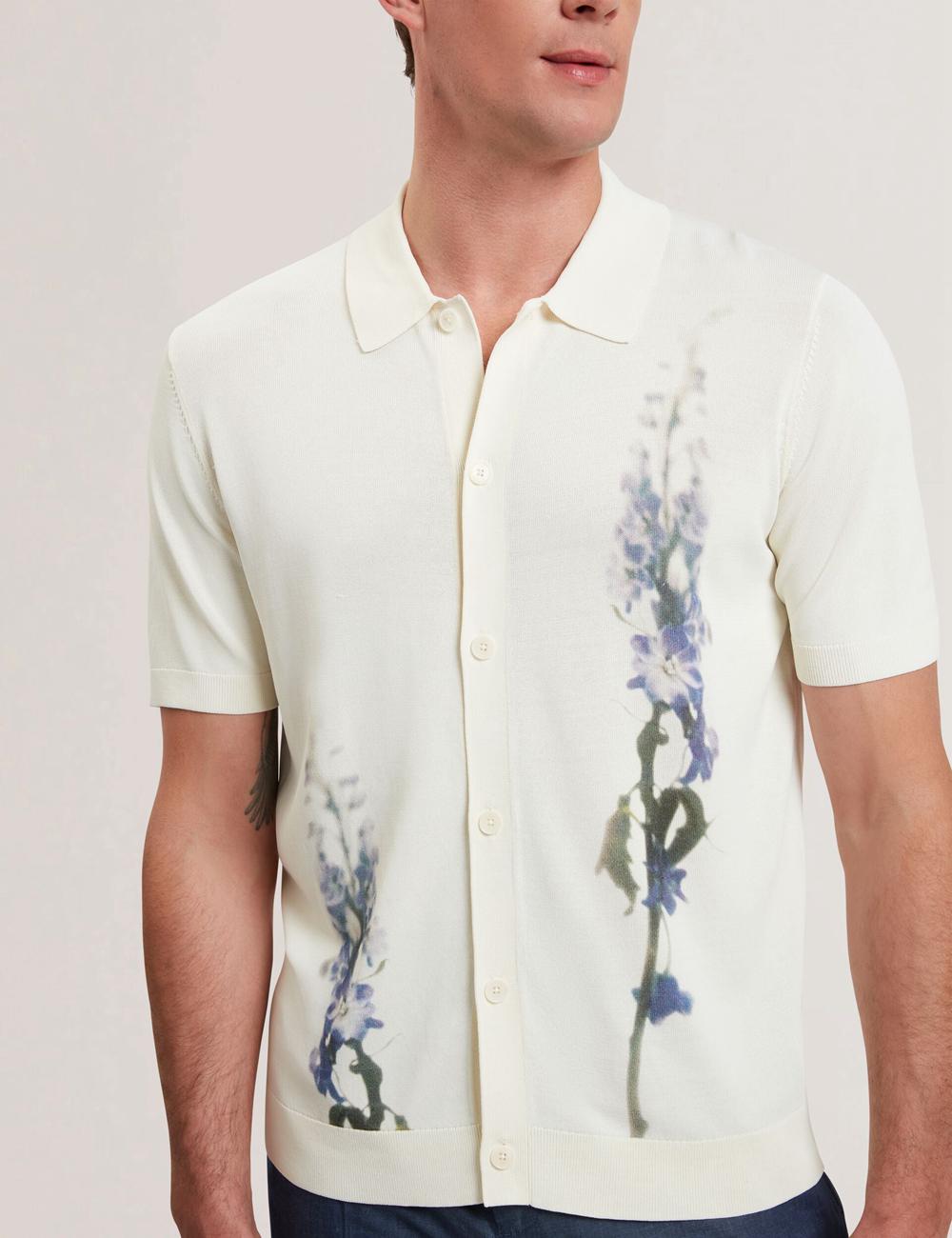 Ted Baker RUITS - Short Sleeve Floral Placement Poloshirt Heren Ecru | WJME-69104