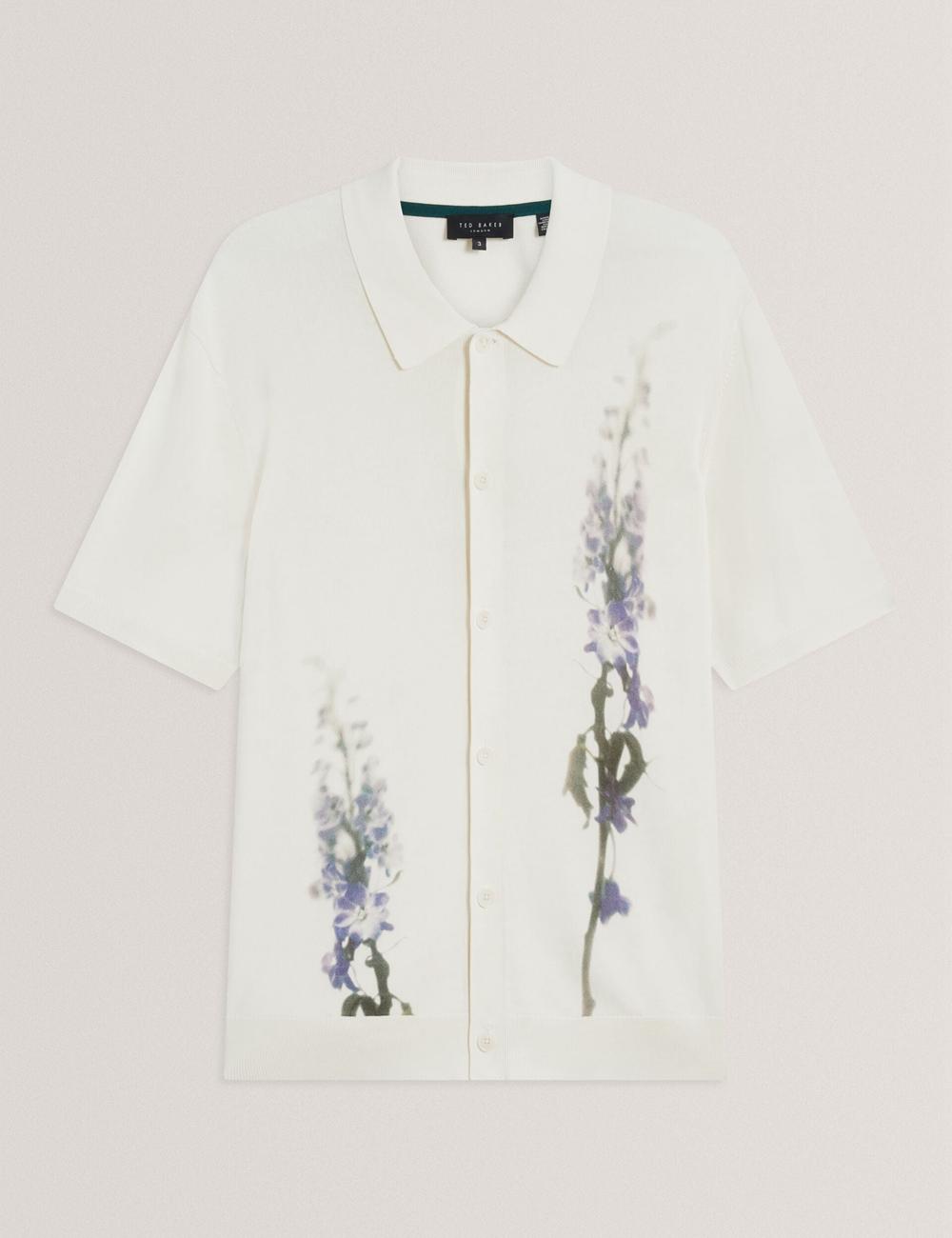 Ted Baker RUITS - Short Sleeve Floral Placement Poloshirt Heren Ecru | WJME-69104