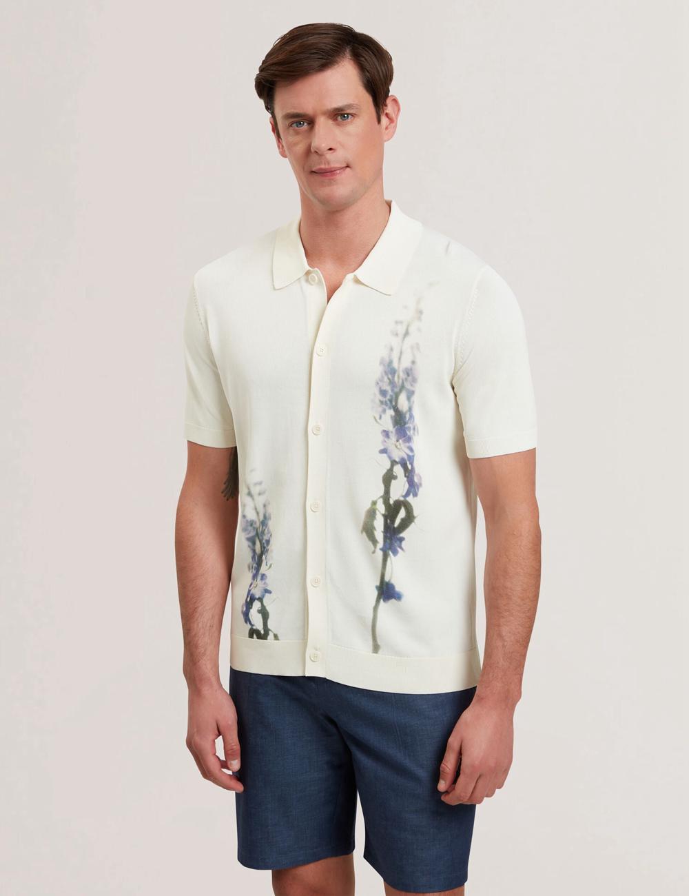 Ted Baker RUITS - Short Sleeve Floral Placement Poloshirt Heren Ecru | WJME-69104