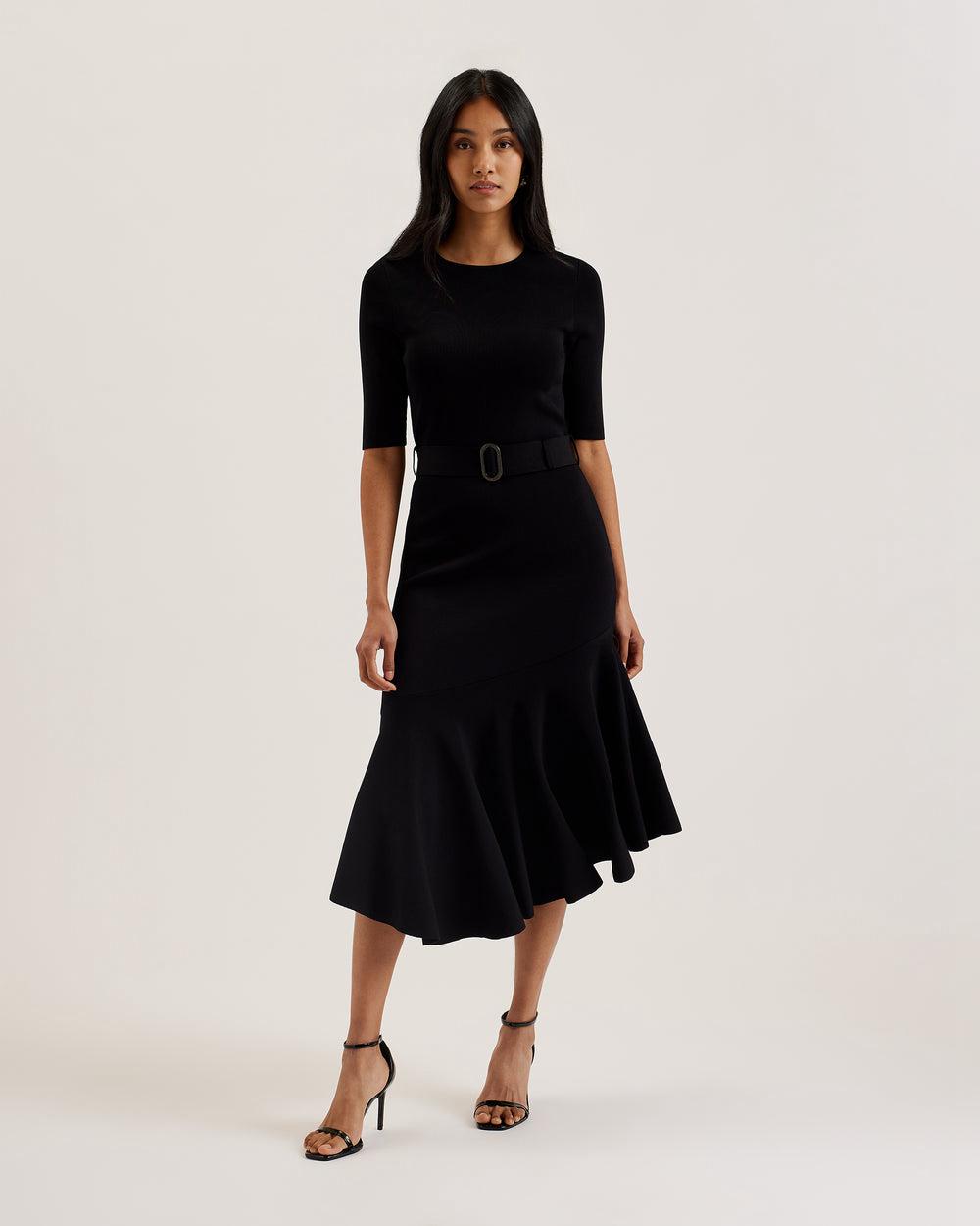 Ted Baker SAMALEE - Flippy Hem Knitted Midi-jurk Dames Zwart | DTMR-41093