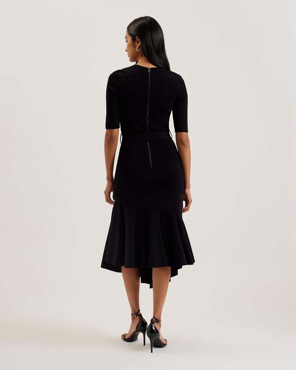 Ted Baker SAMALEE - Flippy Hem Knitted Midi-jurk Dames Zwart | DTMR-41093
