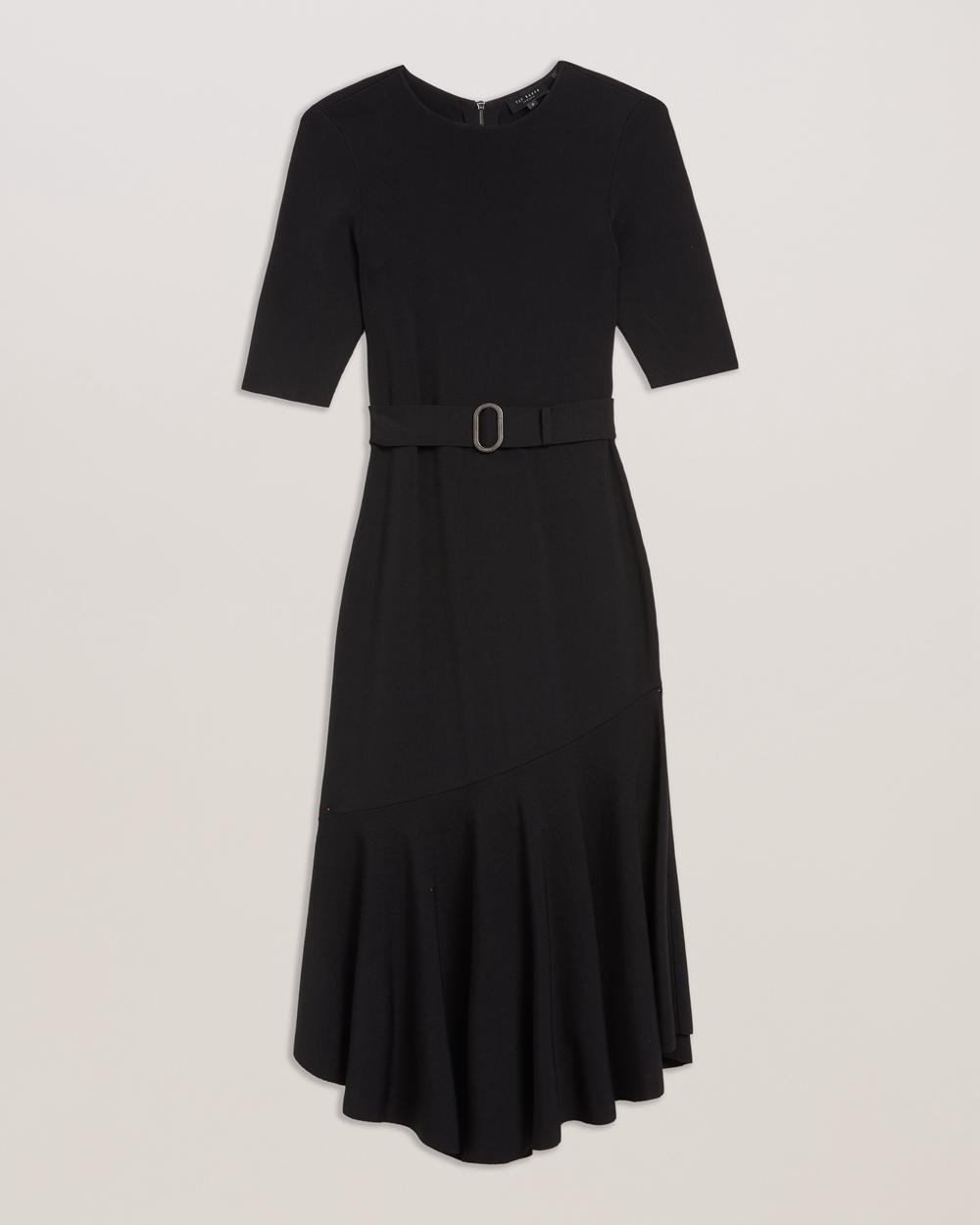Ted Baker SAMALEE - Flippy Hem Knitted Midi-jurk Dames Zwart | DTMR-41093