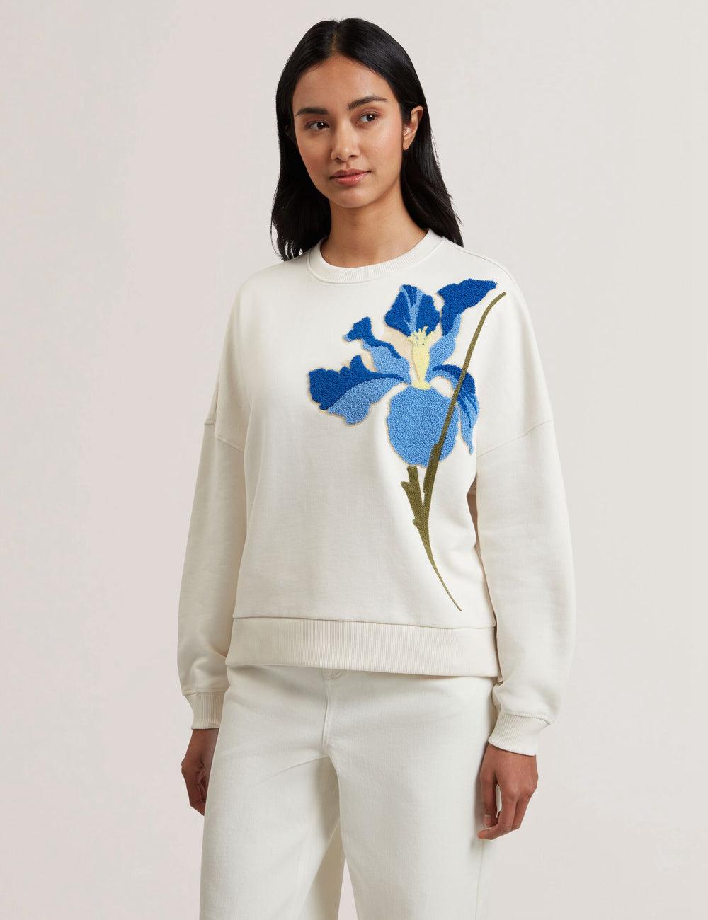 Ted Baker SANDERR - Tufted Floral Graphic Cotton Sweatshirts Dames Wit | YGNP-36478
