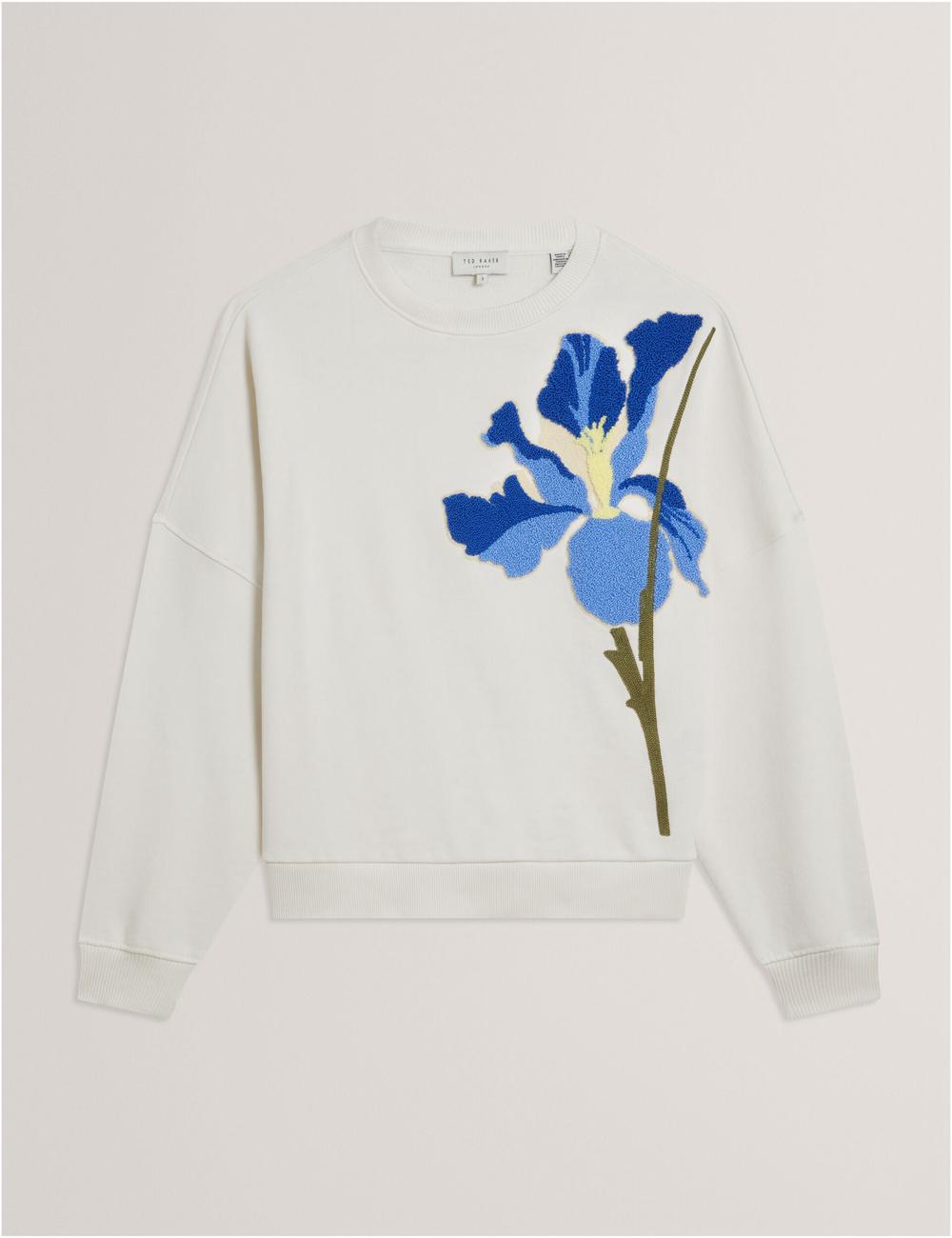 Ted Baker SANDERR - Tufted Floral Graphic Cotton Sweatshirts Dames Wit | YGNP-36478