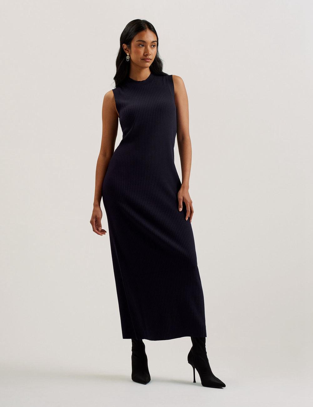 Ted Baker SANDIII - Sleeveless Ribbed Knit Column Maxi Jurk Dames Donkerblauw | VXYP-13629