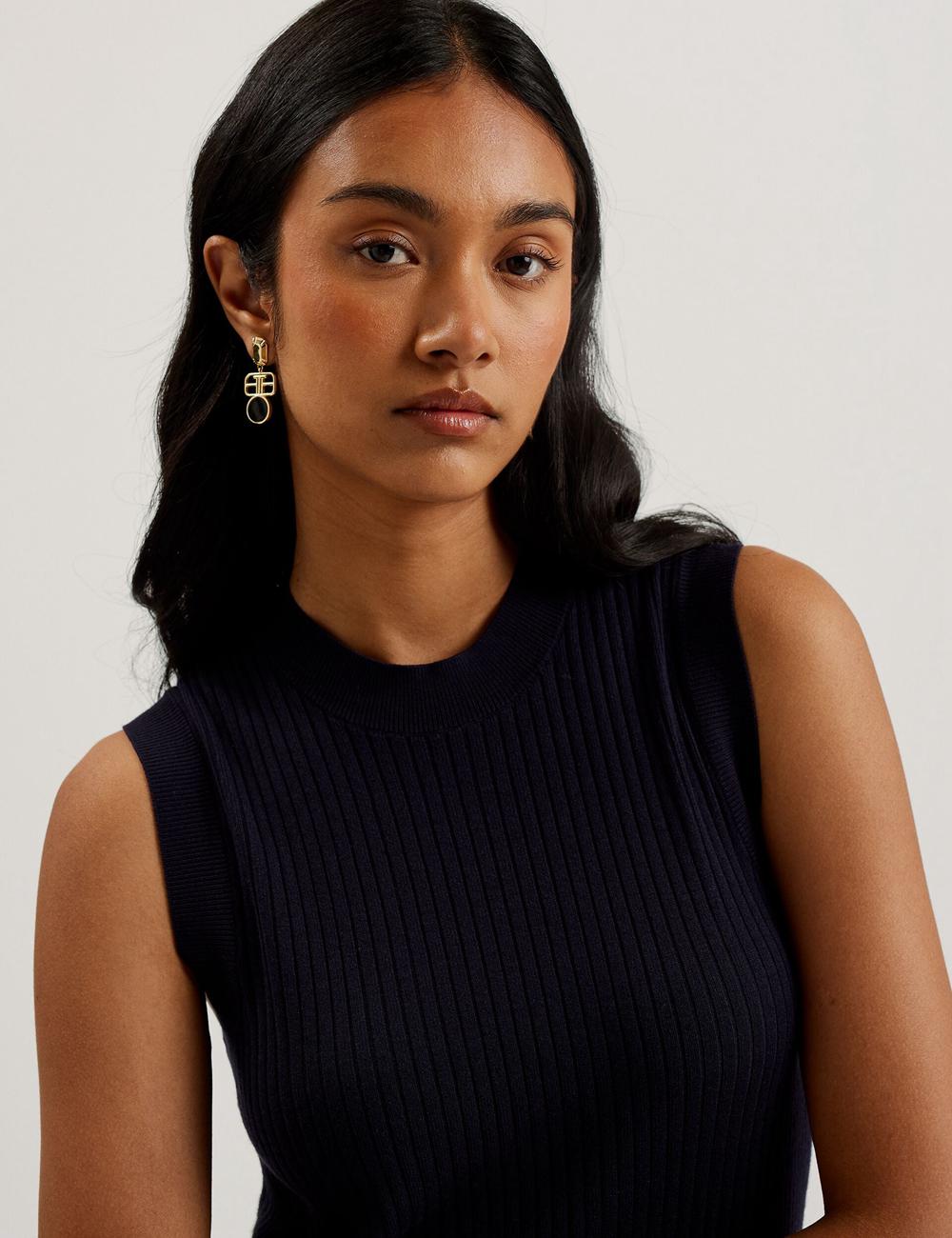 Ted Baker SANDIII - Sleeveless Ribbed Knit Column Maxi Jurk Dames Donkerblauw | VXYP-13629