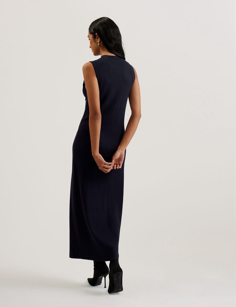 Ted Baker SANDIII - Sleeveless Ribbed Knit Column Maxi Jurk Dames Donkerblauw | VXYP-13629