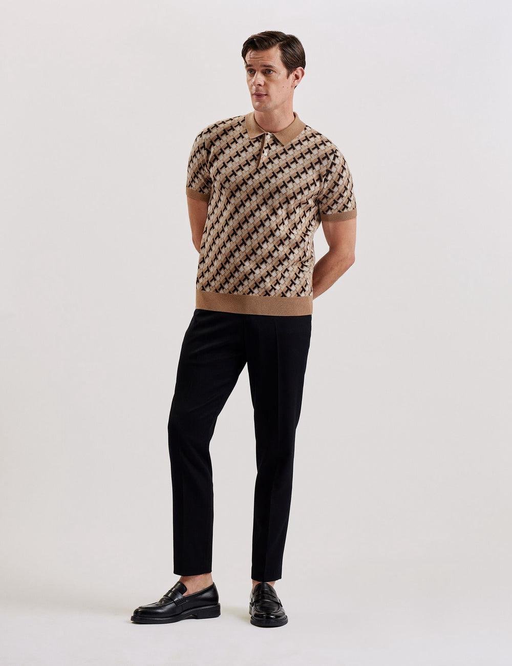 Ted Baker SEFERRY - Interlocking T Jacquard Knitted Poloshirt Heren Bruin | PTEO-29785