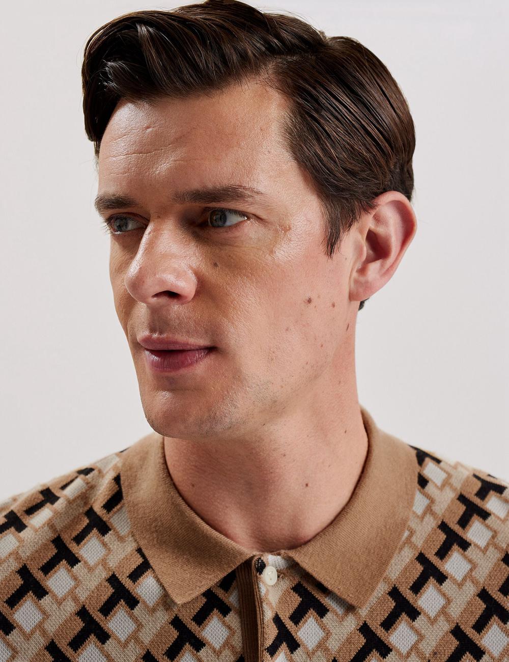 Ted Baker SEFERRY - Interlocking T Jacquard Knitted Poloshirt Heren Bruin | PTEO-29785