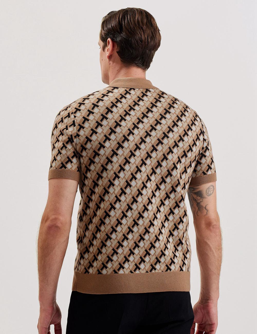 Ted Baker SEFERRY - Interlocking T Jacquard Knitted Poloshirt Heren Bruin | PTEO-29785