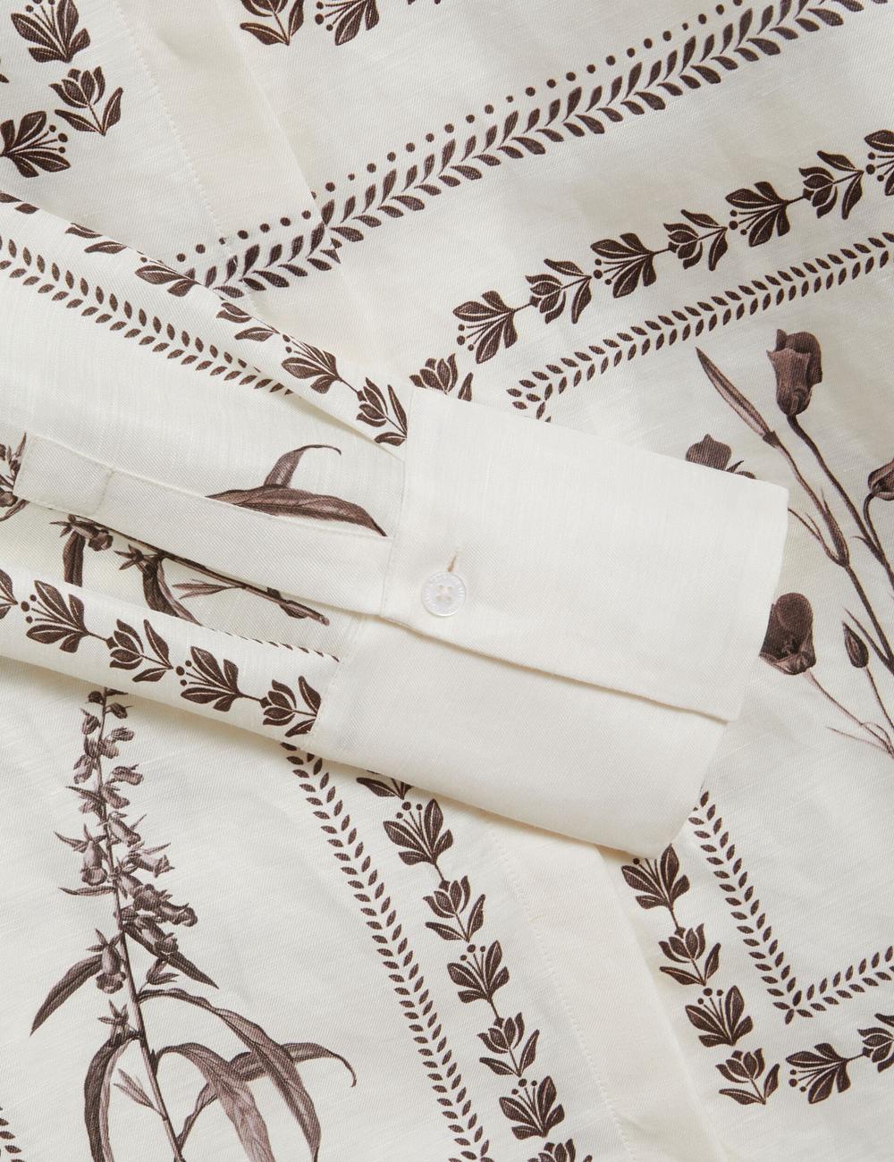 Ted Baker SIMCOA - Panel Print Silk Linen Longline Overhemd Dames Ivory | ECIZ-21735