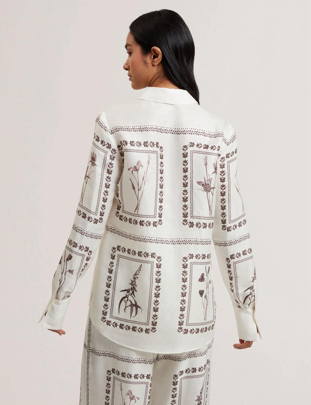 Ted Baker SIMCOA - Panel Print Silk Linen Longline Overhemd Dames Ivory | ECIZ-21735