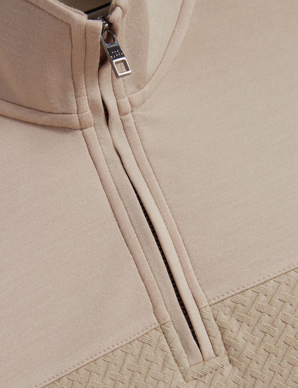 Ted Baker SIMONEA - Textured Panel Half-Zip Modal Sweatshirts Heren Taupe | OLCR-84753