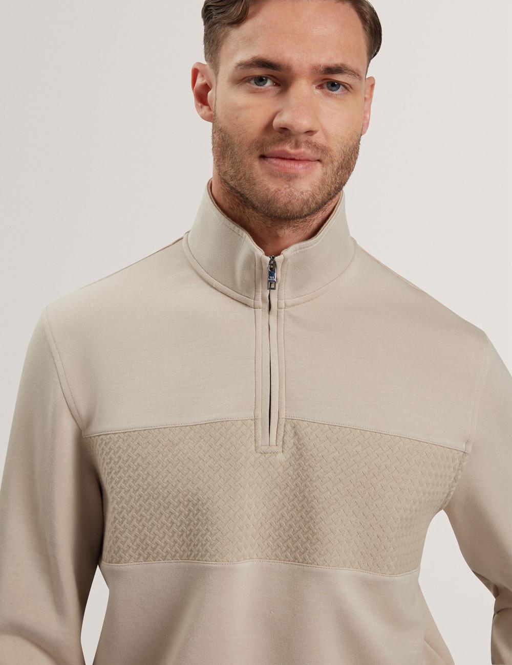 Ted Baker SIMONEA - Textured Panel Half-Zip Modal Sweatshirts Heren Taupe | OLCR-84753
