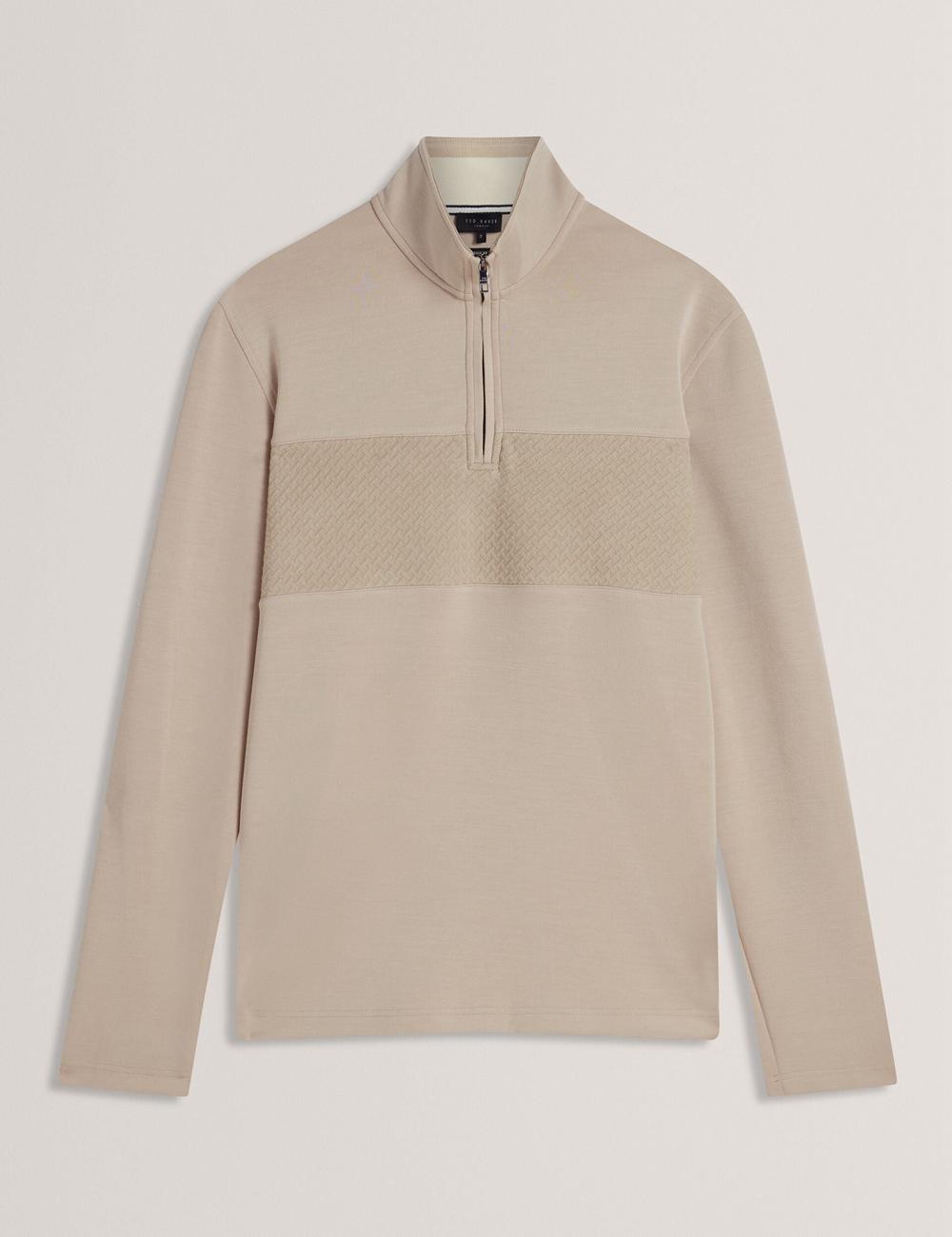 Ted Baker SIMONEA - Textured Panel Half-Zip Modal Sweatshirts Heren Taupe | OLCR-84753