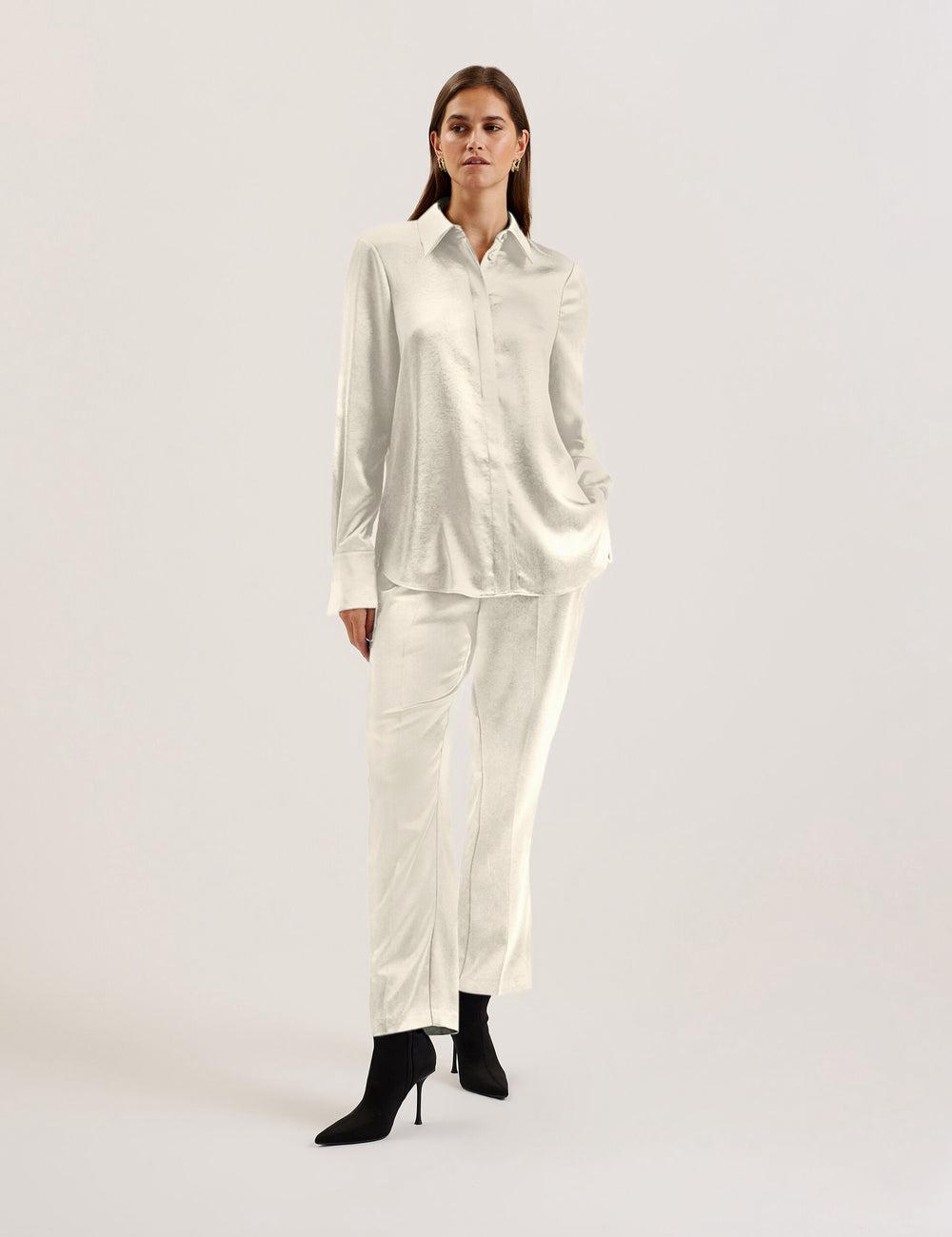 Ted Baker SONORA - Satin Longline Covered Placket Overhemd Dames Ivory | UNYC-91685