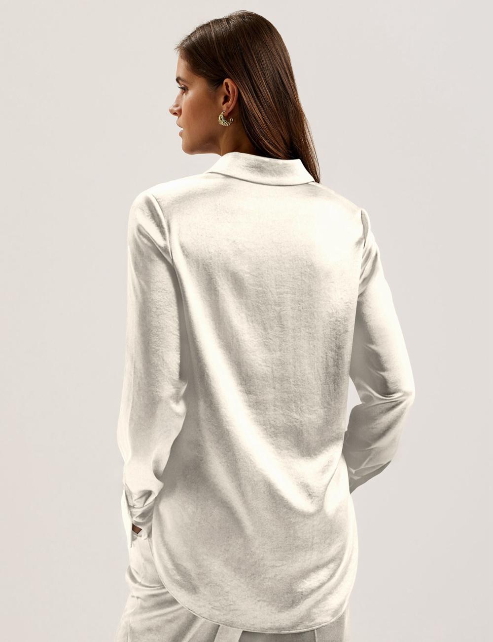 Ted Baker SONORA - Satin Longline Covered Placket Overhemd Dames Ivory | UNYC-91685