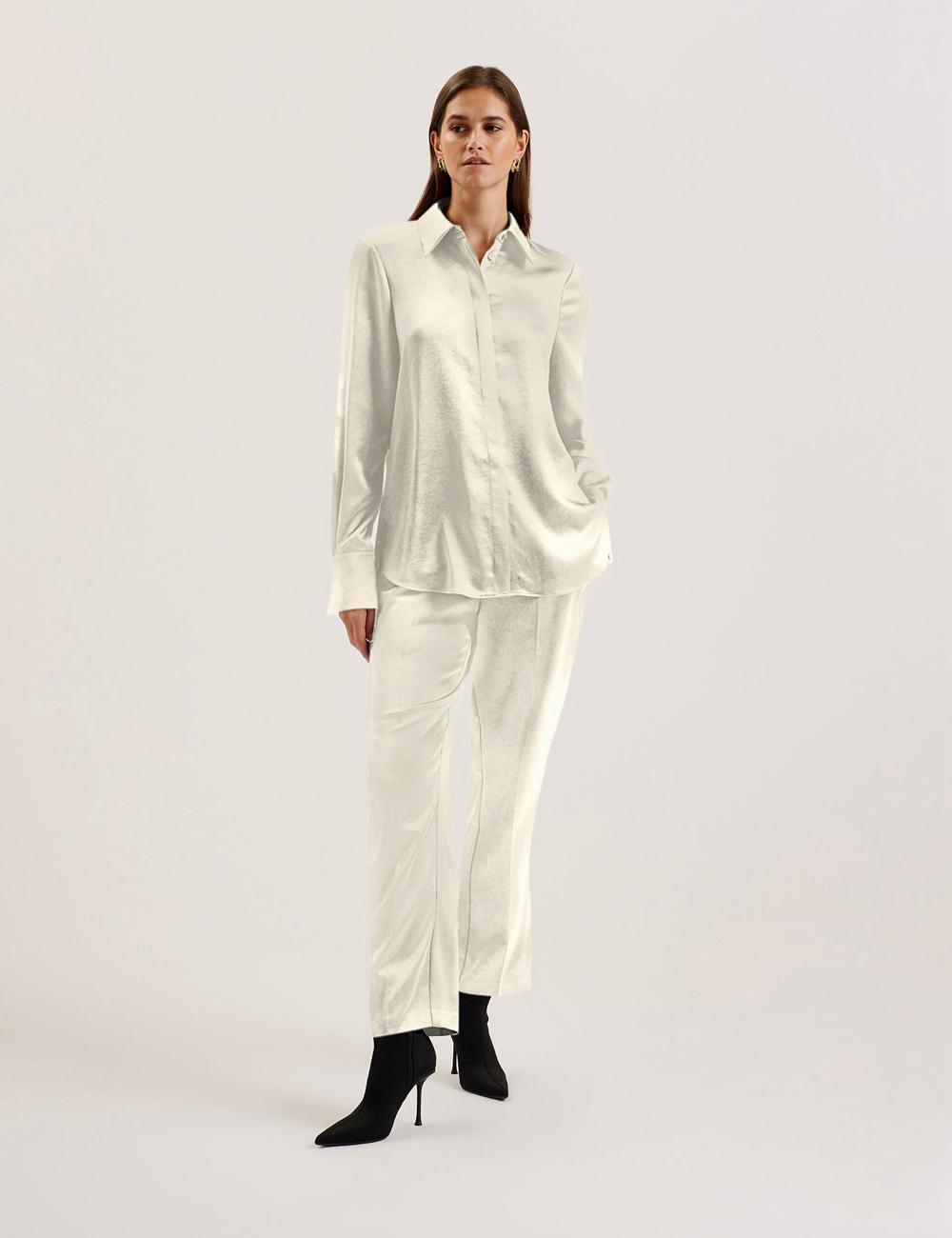 Ted Baker SONORA - Satin Longline Covered Placket Overhemd Dames Ivory | UNYC-91685