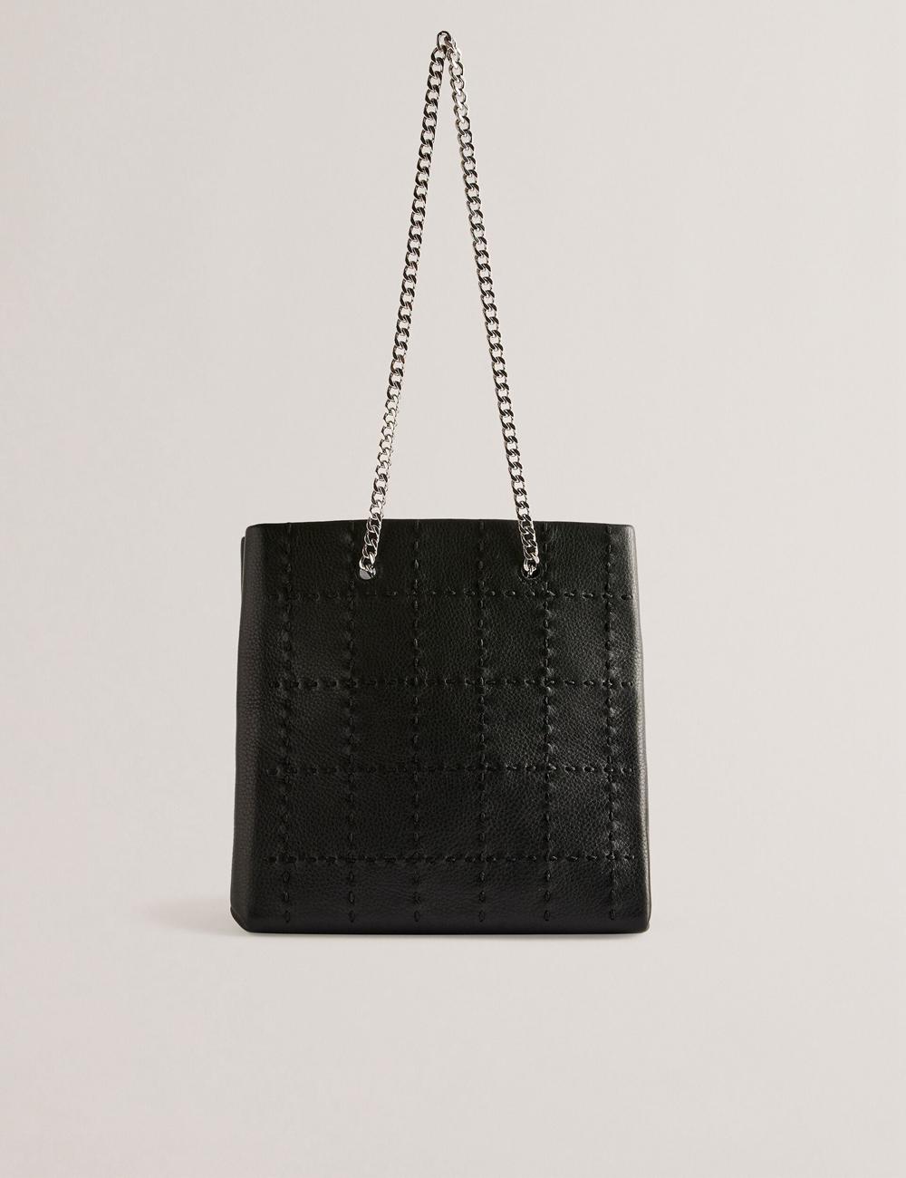 Ted Baker STALIA - Stitch Detail Leather Small Tote Tassen Dames Zwart | MFJL-72943