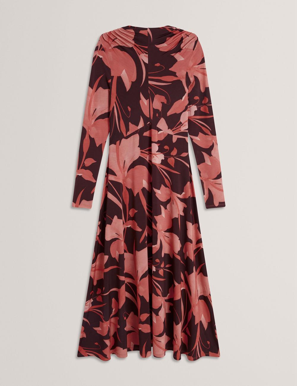 Ted Baker STARLAH - Slinky Printed Jersey Long Sleeve Midi-jurk Dames Bruin | UNCT-24910
