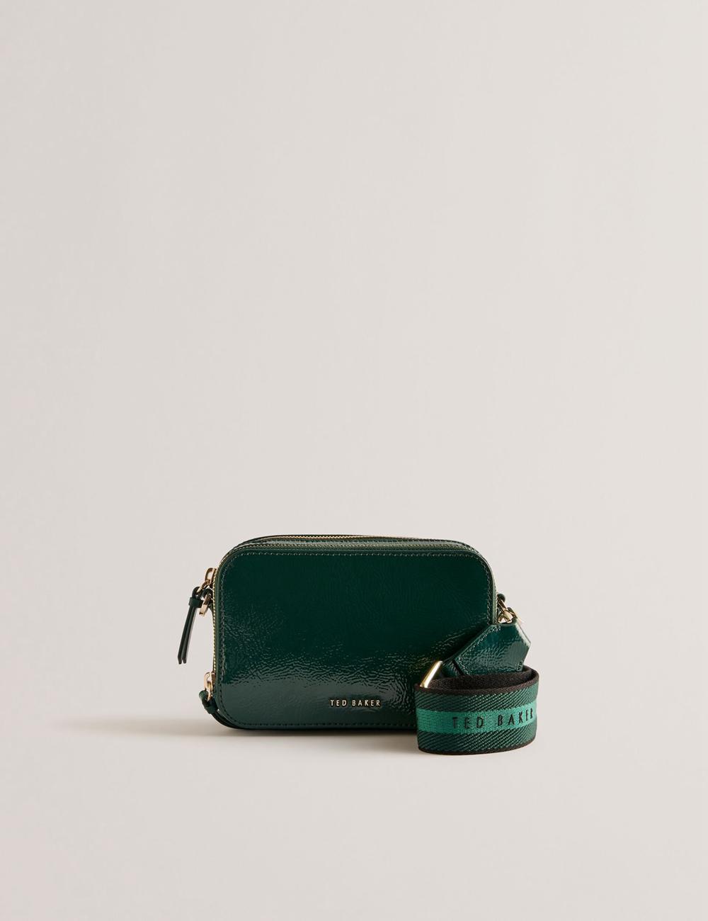 Ted Baker STUNWA - Patent Leather Webbing Camera Cameratas Dames Groen | RSKE-86013