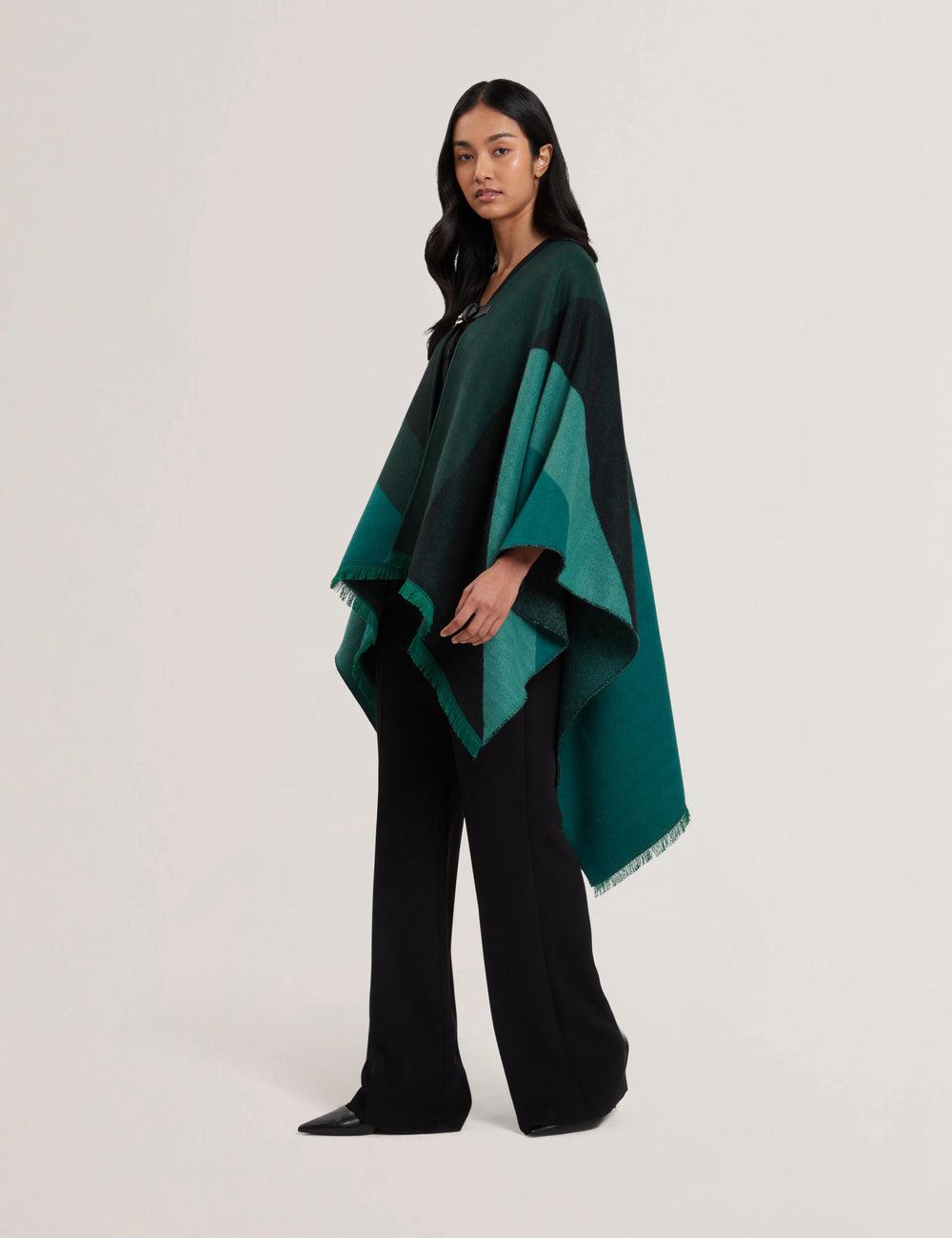 Ted Baker SUFFIA - Colour Block Buckled Woven Poncho's Dames Groen | JIQB-07693