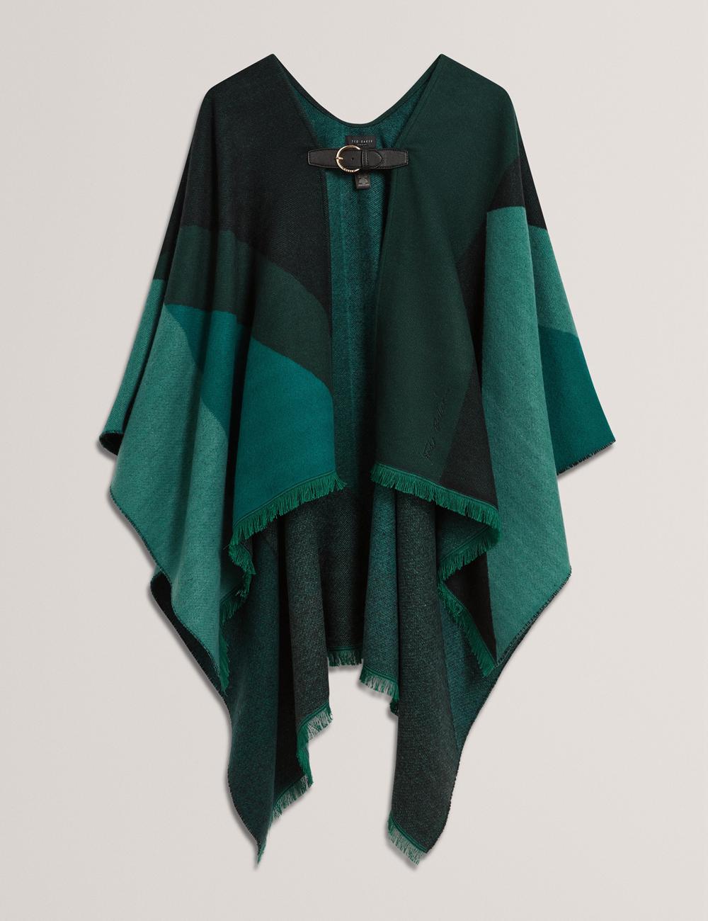 Ted Baker SUFFIA - Colour Block Buckled Woven Poncho's Dames Groen | JIQB-07693