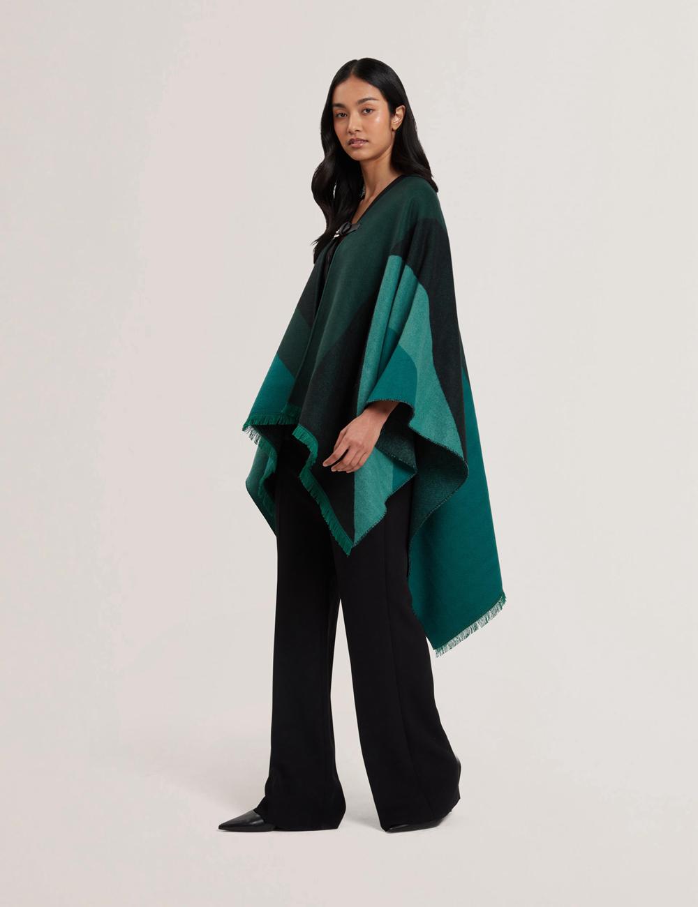 Ted Baker SUFFIA - Colour Block Buckled Woven Poncho's Dames Groen | JIQB-07693