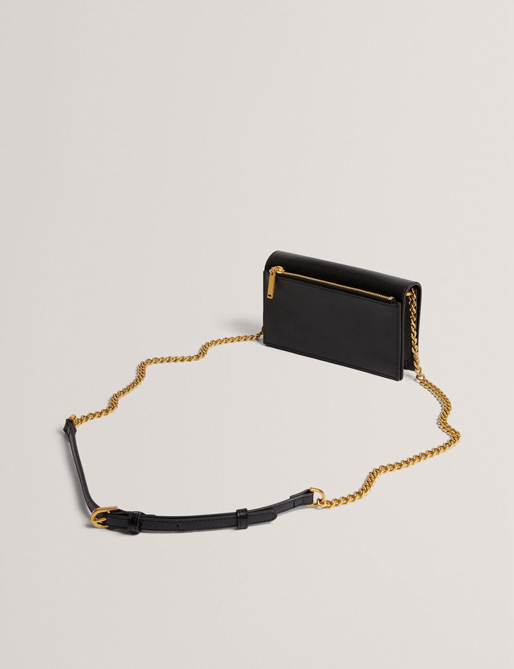 Ted Baker TABINA - Leather With Chain Crossbody Strap Portefeuille Dames Zwart | LGUV-83451