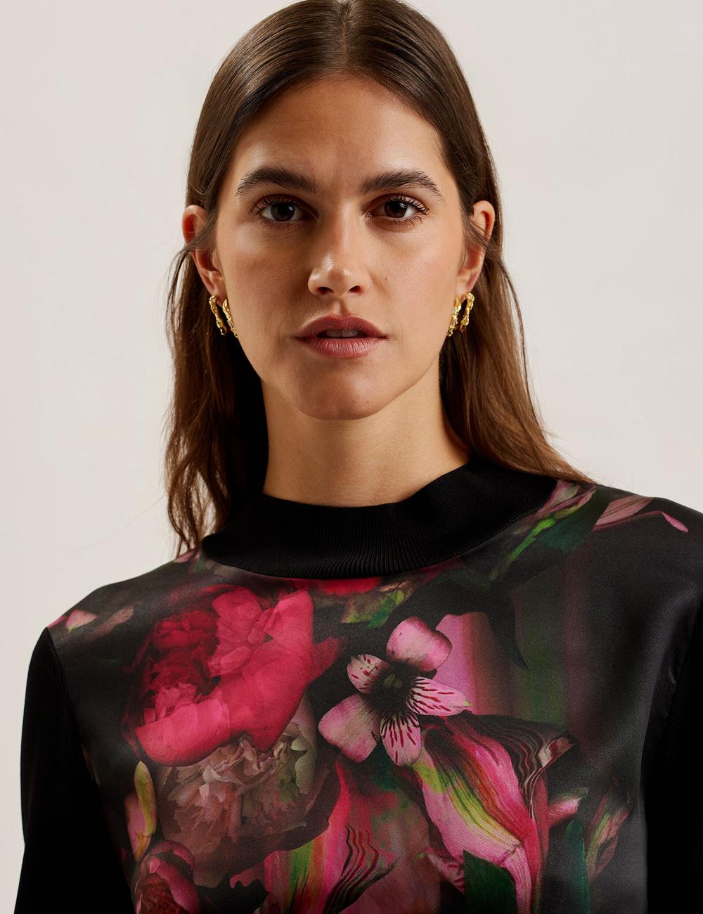 Ted Baker TABITHR - Printed Panel Long Sleeve Knit Topjes Dames Zwart | TFZW-68947