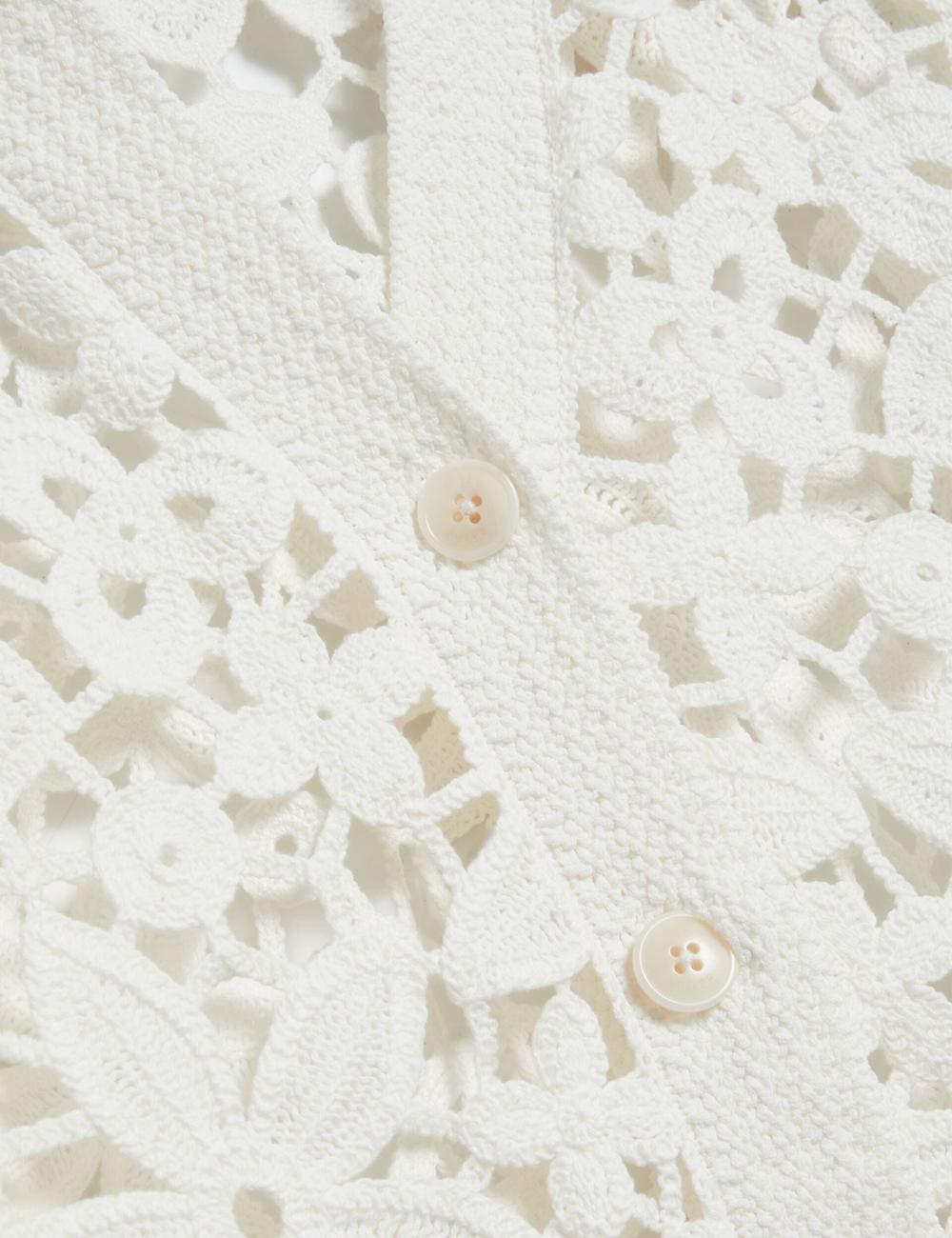 Ted Baker TARLI - Crochet Open Knit Longline Cardigan Dames Wit | ILWQ-57219