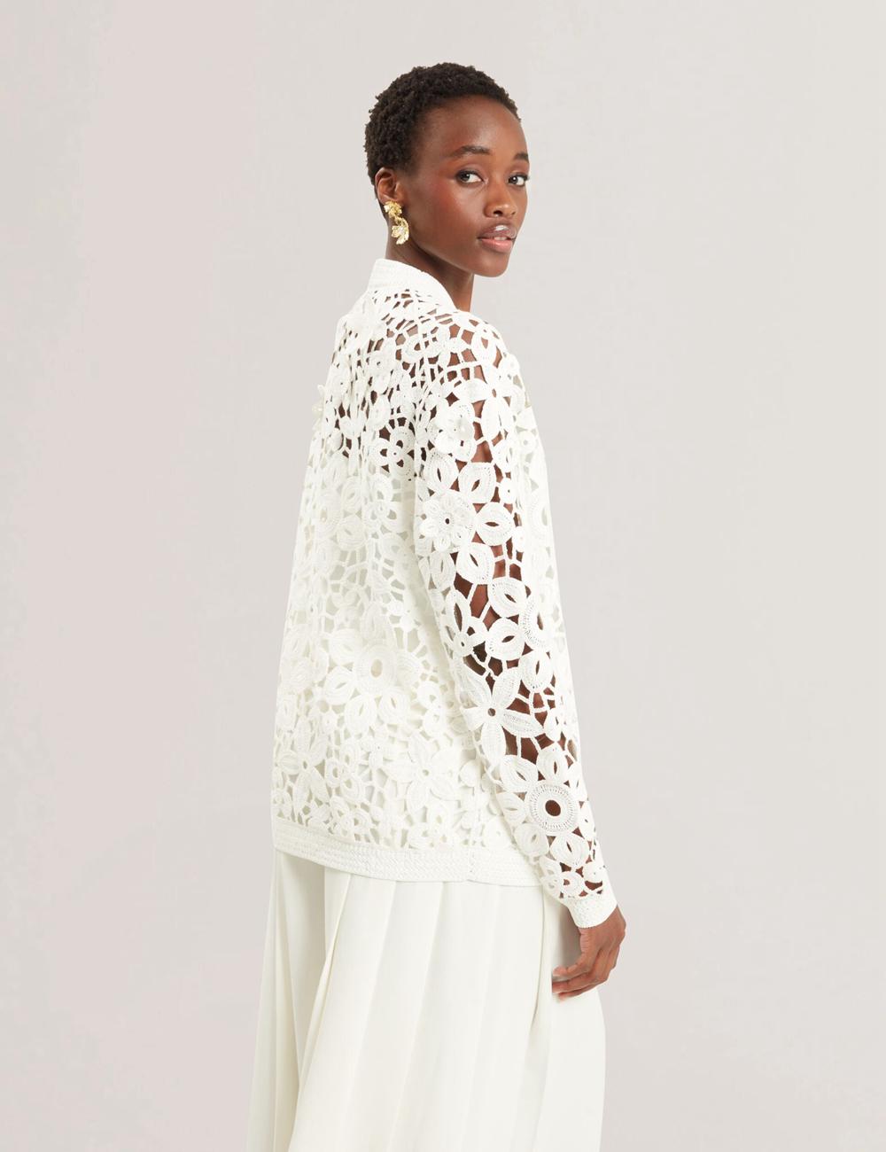 Ted Baker TARLI - Crochet Open Knit Longline Cardigan Dames Wit | ILWQ-57219