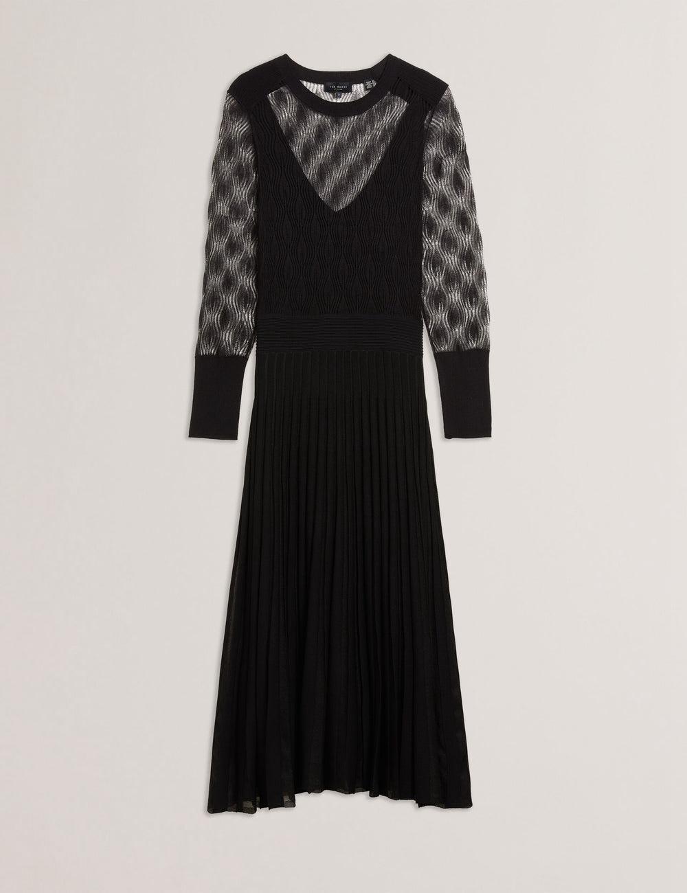 Ted Baker TIIMARA - Pointelle Knit Asymmetric Midi-jurk Dames Zwart | KVSJ-49601