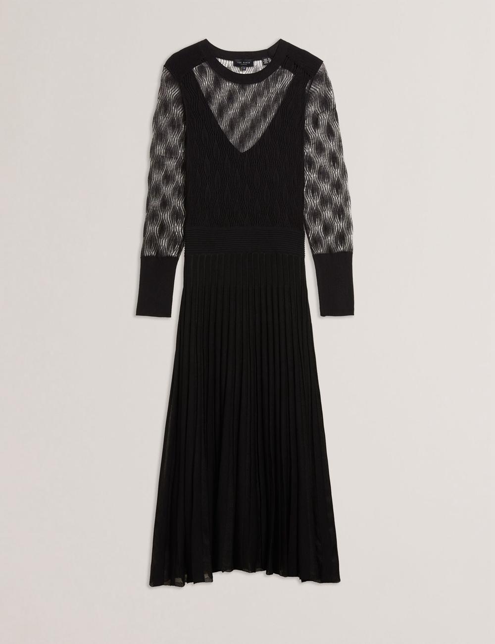 Ted Baker TIIMARA - Pointelle Knit Asymmetric Midi-jurk Dames Zwart | KVSJ-49601