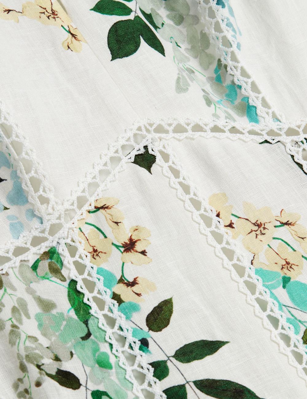 Ted Baker UTALA - Floral Crochet Trim Linen Midi-jurk Dames Wit | NZRF-43068