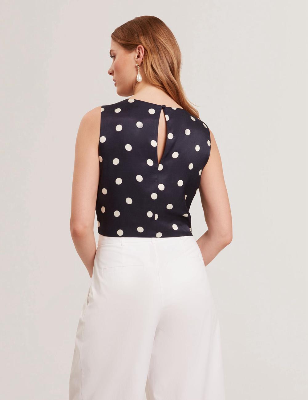 Ted Baker VEIRAA - Polka Dot Front Sleeveless Crop Topjes Dames Donkerblauw | WNLG-47895