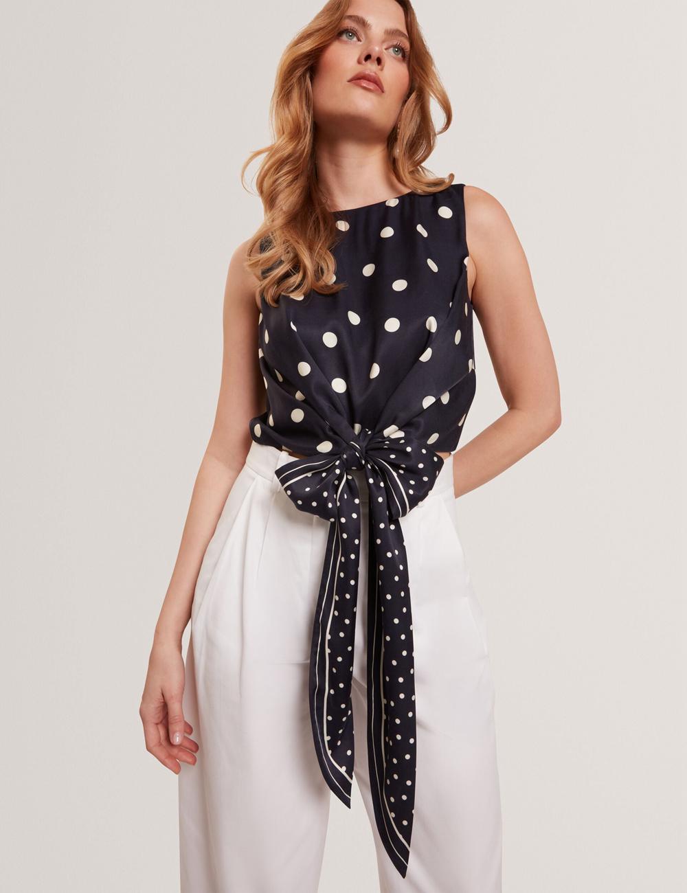 Ted Baker VEIRAA - Polka Dot Front Sleeveless Crop Topjes Dames Donkerblauw | WNLG-47895