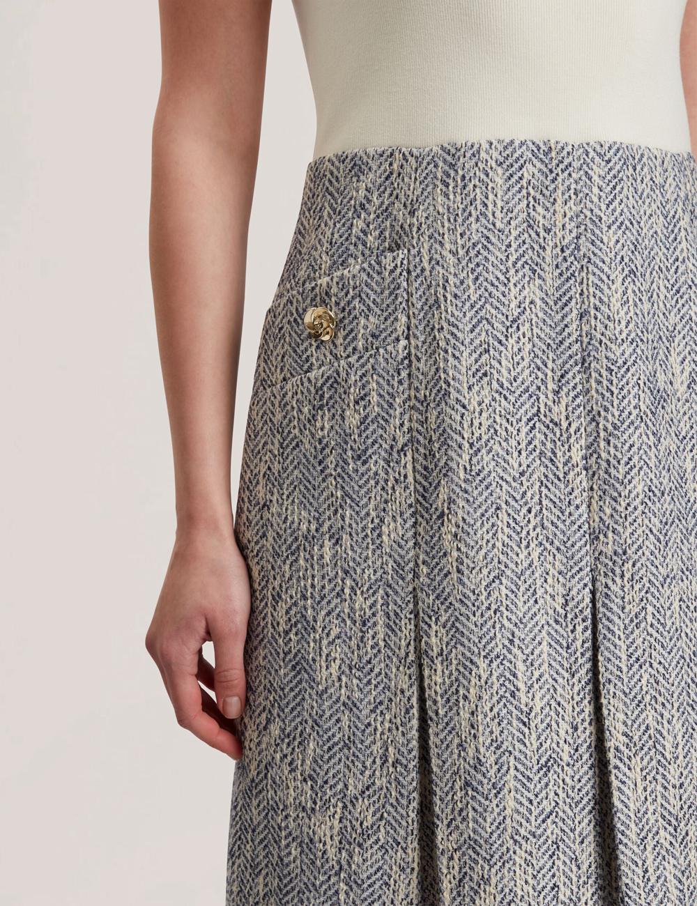 Ted Baker VULPAM - Sleeveless Knit Bodice Boucle Mini-jurk Dames Blauw | QLKZ-35827