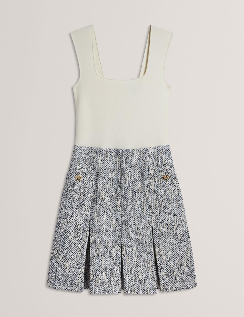 Ted Baker VULPAM - Sleeveless Knit Bodice Boucle Mini-jurk Dames Blauw | QLKZ-35827