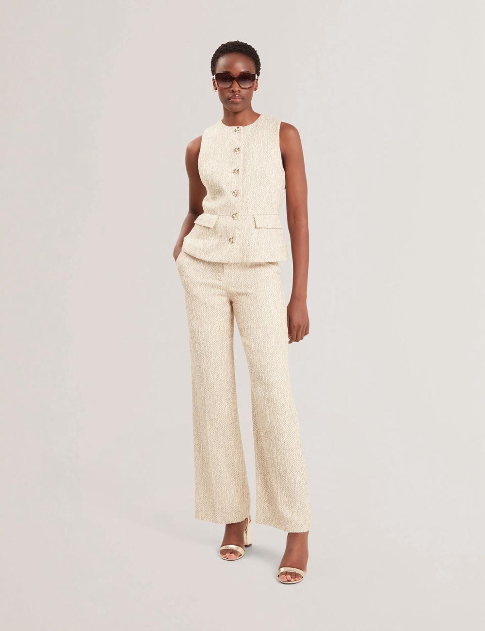 Ted Baker VULPAW - Boucle Herringbone Fitted Pak Gilet Dames Ivory | JAHK-81379