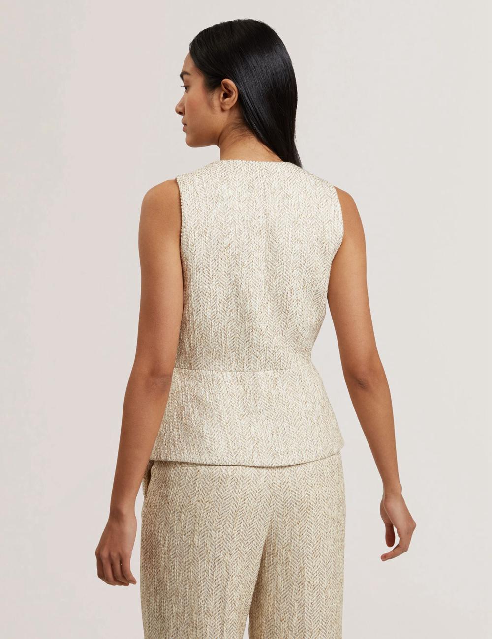 Ted Baker VULPAW - Boucle Herringbone Fitted Pak Gilet Dames Ivory | JAHK-81379