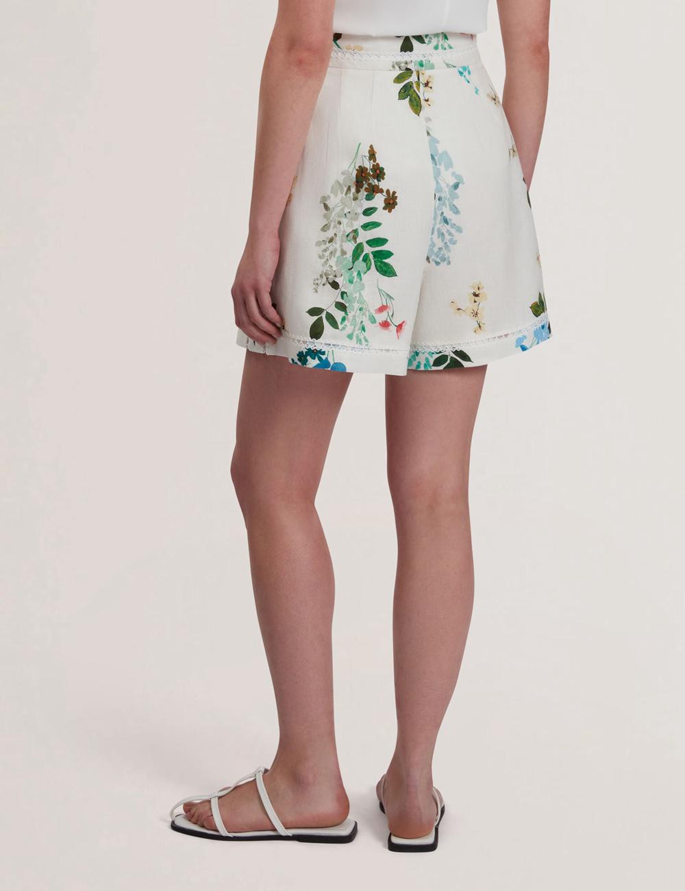 Ted Baker VYLLA - Floral High Waist Linen With Trim Detail Korte Broek Dames Wit | NYQT-87924