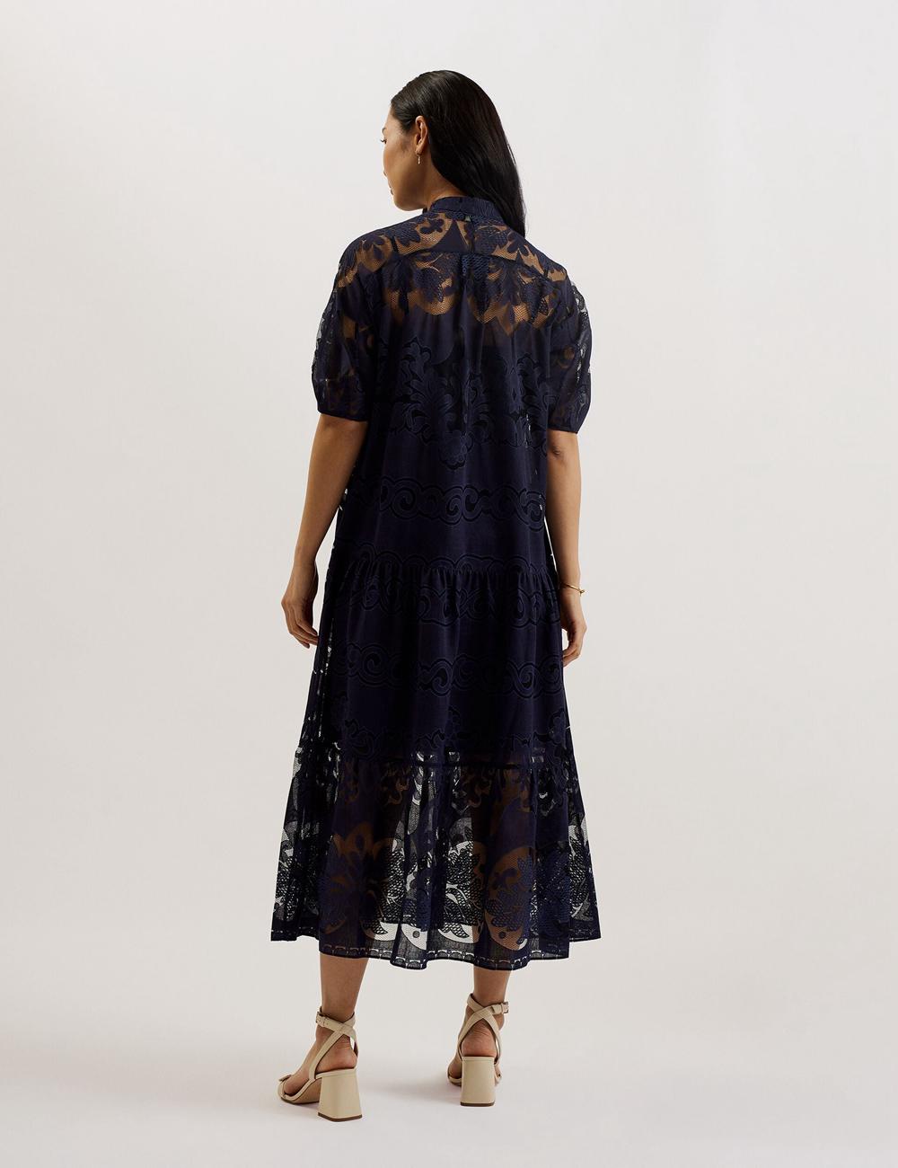 Ted Baker XATIVA - Lace Puff Sleeve Midi Shift Midi-jurk Dames Blauw | FVRU-10374